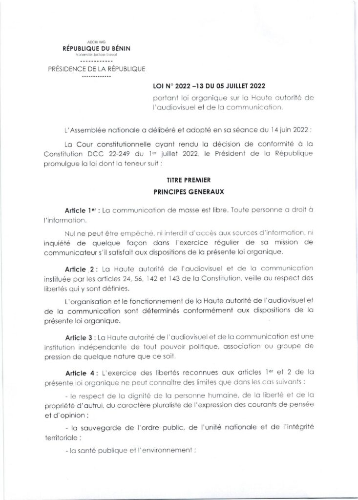 thumbnail of loi-2022-13 portant organique de la HAAC