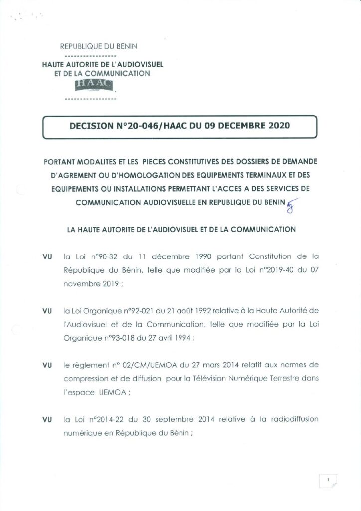 thumbnail of DECISION 20-046 HAAC PORTANT MODALITES ET LES PIECES CONSTITUTIVES DES DOSSIERS DE DEMANDE D’AGREME